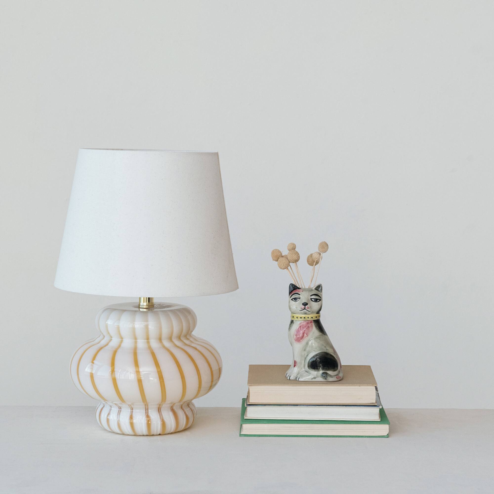 Hello Honey® 18.5" Yellow & Cream Striped Hand-Blown Art Glass Table Lamp